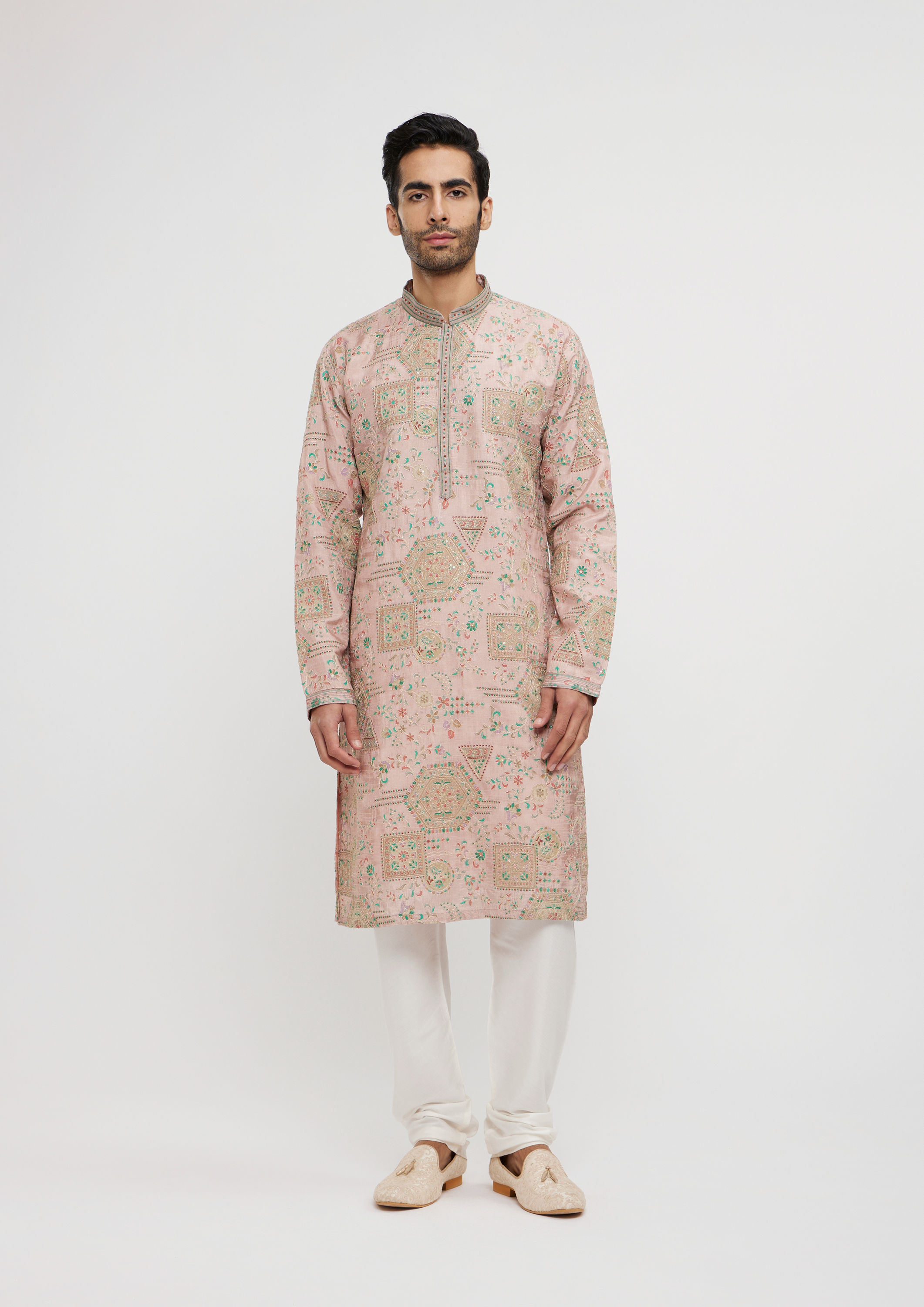 Twamev Men Dusty Pink Graceful Kurta Pajama image number 2