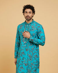Twamev Men Teal Blue Charm Kurta Pajama