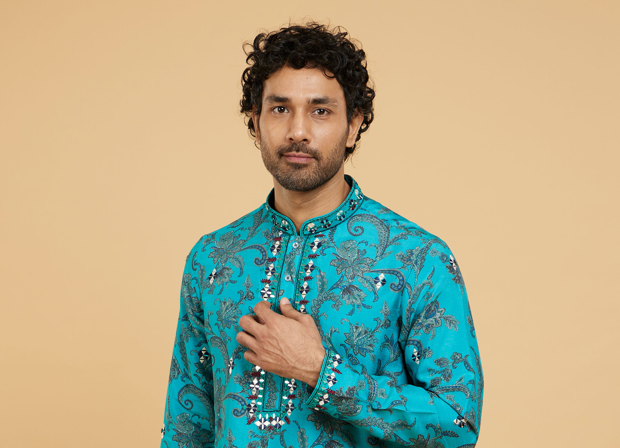 Twamev Men Teal Blue Charm Kurta Pajama