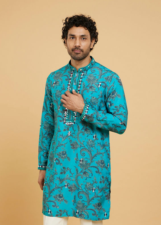 Twamev Men Teal Blue Charm Kurta Pajama
