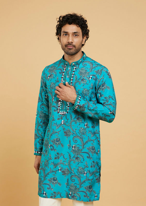 Twamev Men Teal Blue Charm Kurta Pajama