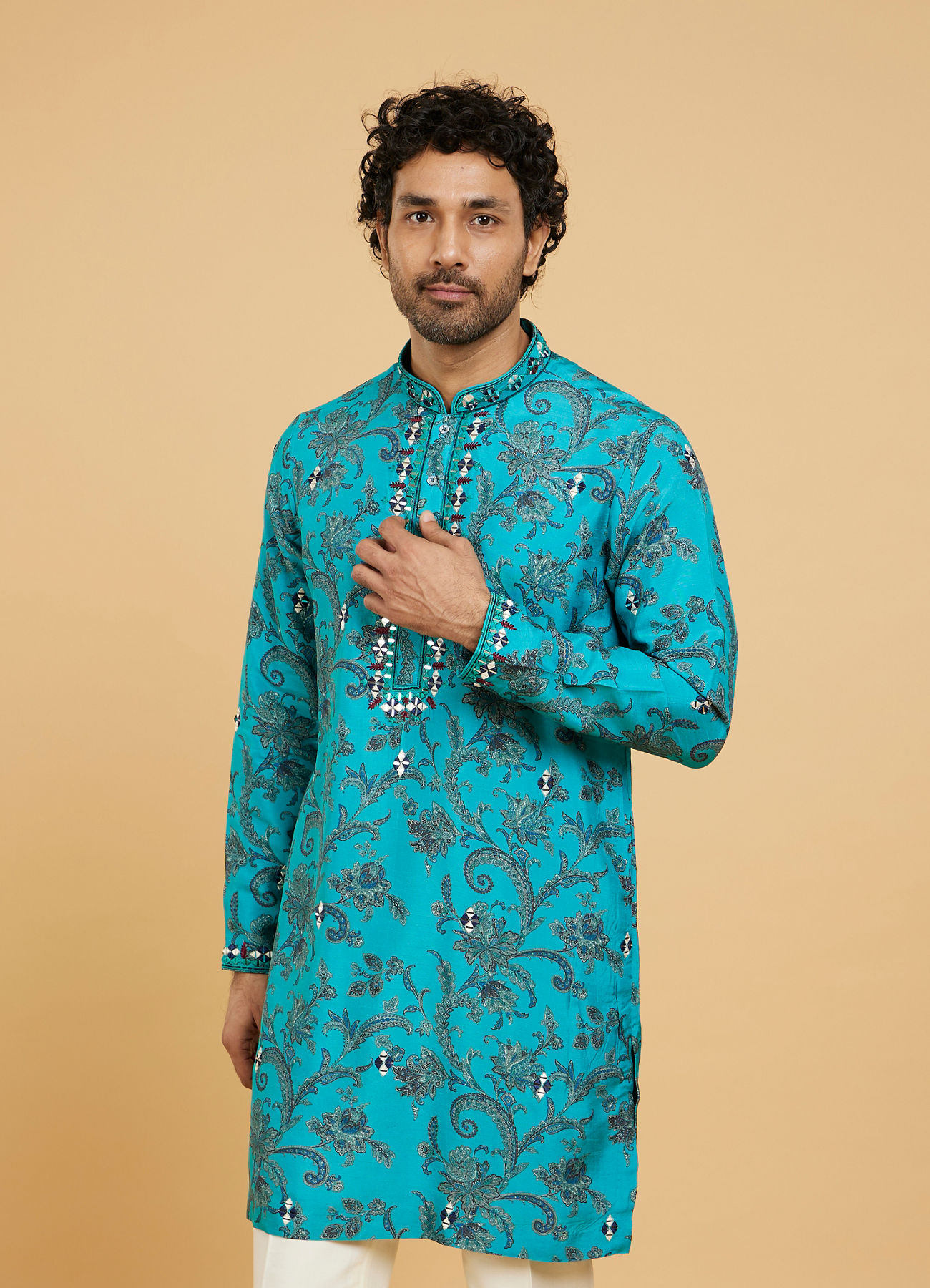 Twamev Men Teal Blue Charm Kurta Pajama