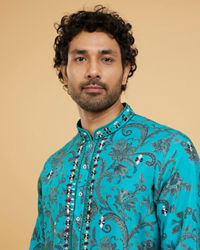 Twamev Men Teal Blue Charm Kurta Pajama