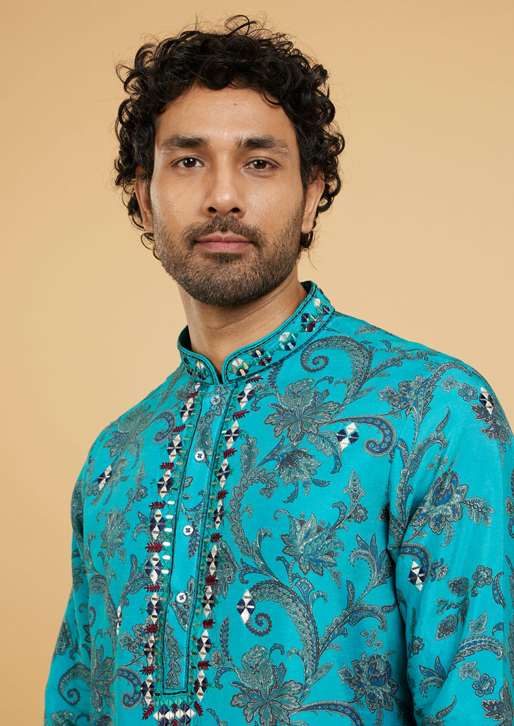 Twamev Men Teal Blue Charm Kurta Pajama