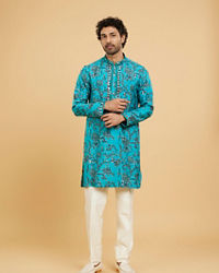 Twamev Men Teal Blue Charm Kurta Pajama