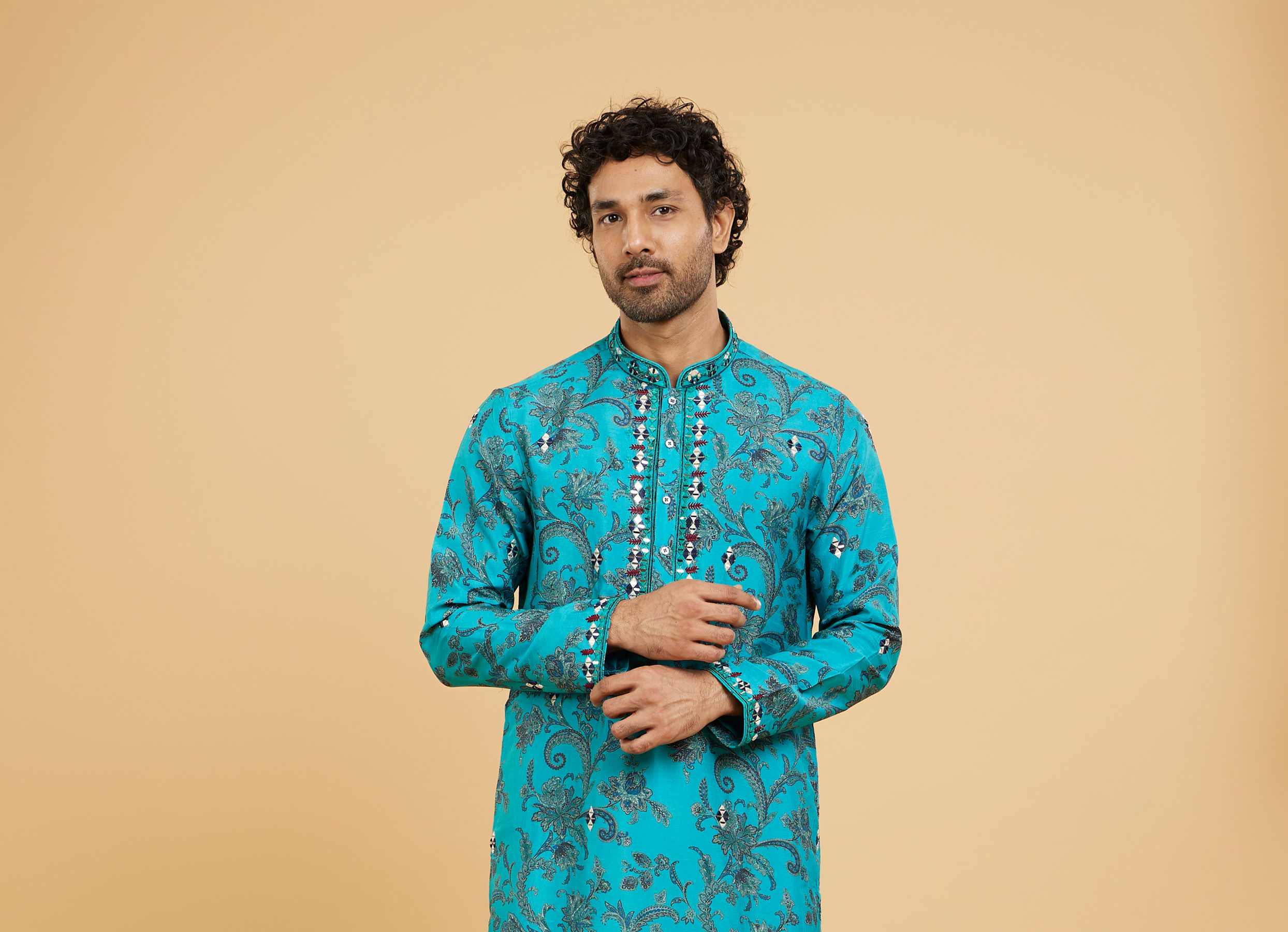 Twamev Men Teal Blue Charm Kurta Pajama
