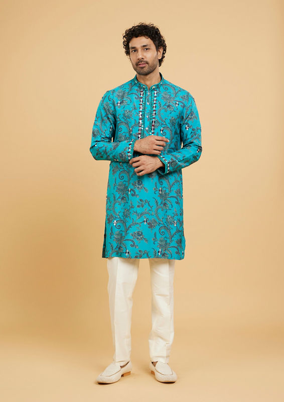 Twamev Men Teal Blue Charm Kurta Pajama