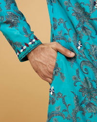 Twamev Men Teal Blue Charm Kurta Pajama
