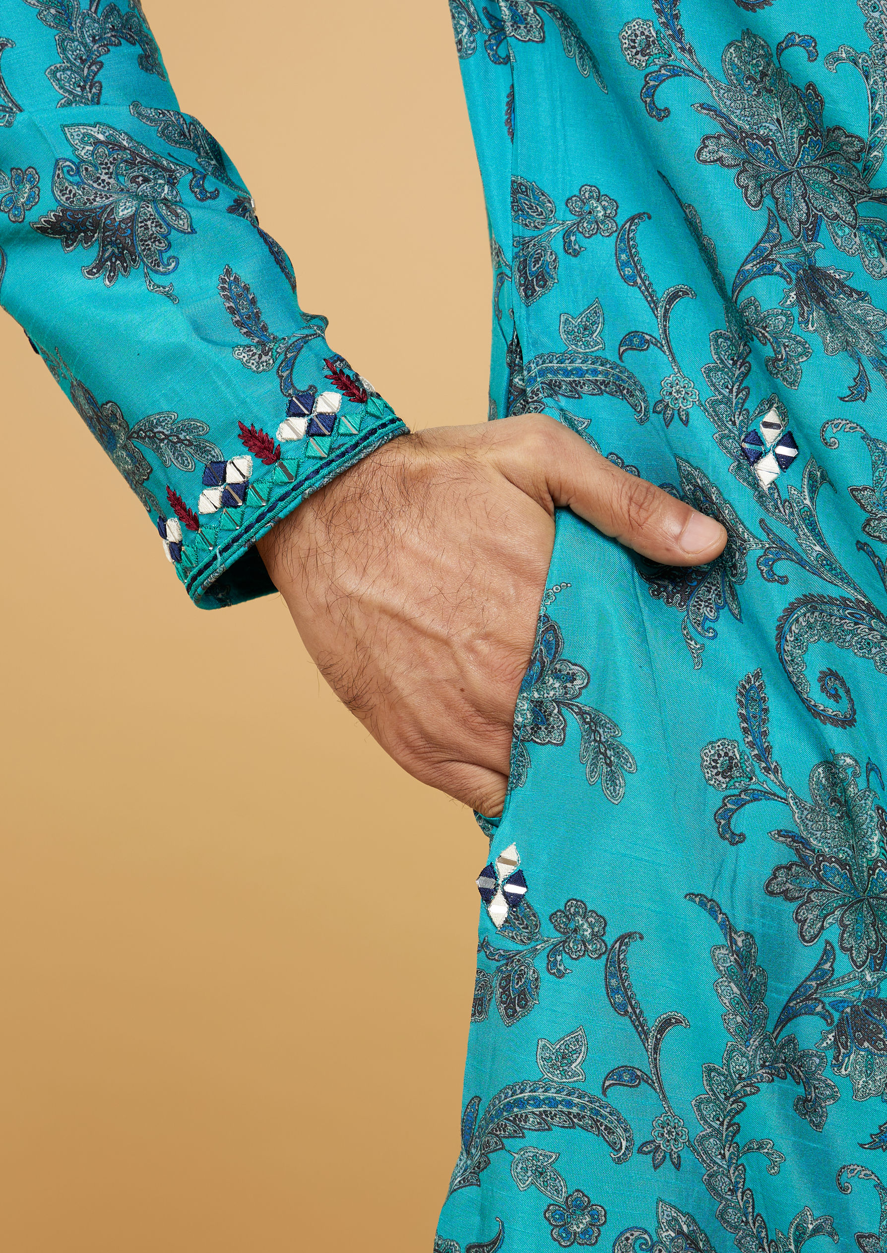 Twamev Men Teal Blue Charm Kurta Pajama