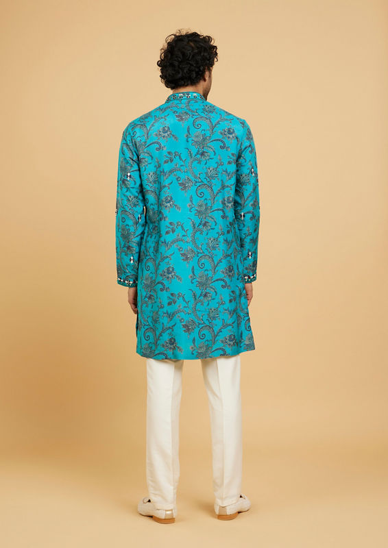 Twamev Men Teal Blue Charm Kurta Pajama