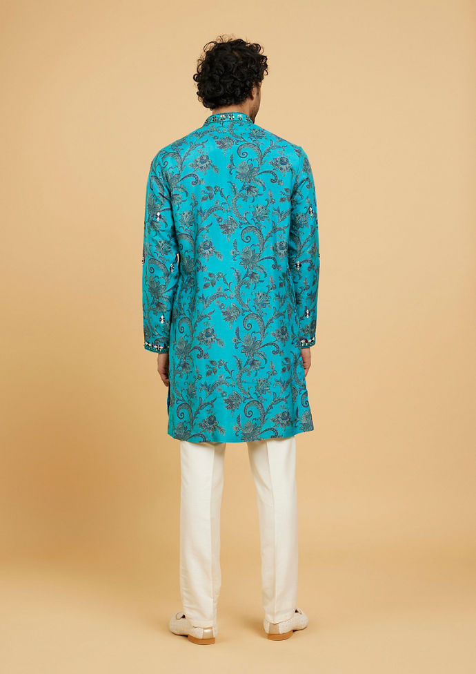 Twamev Men Teal Blue Charm Kurta Pajama