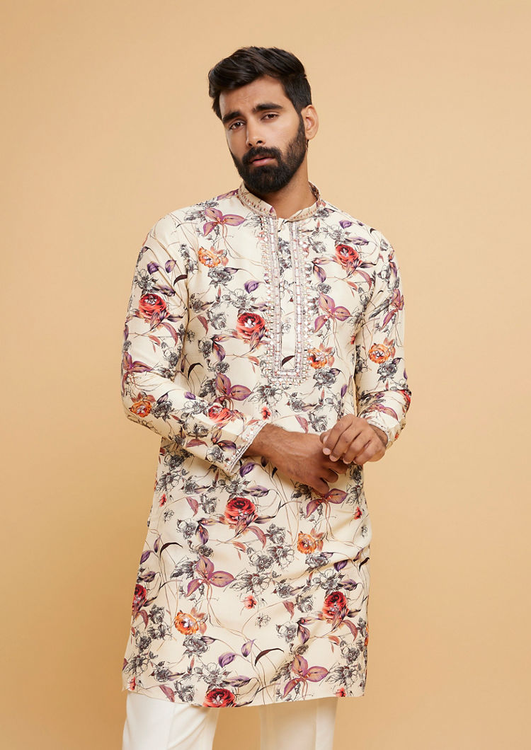 Twamev Men Beige Kurta Pajama Extravaganza