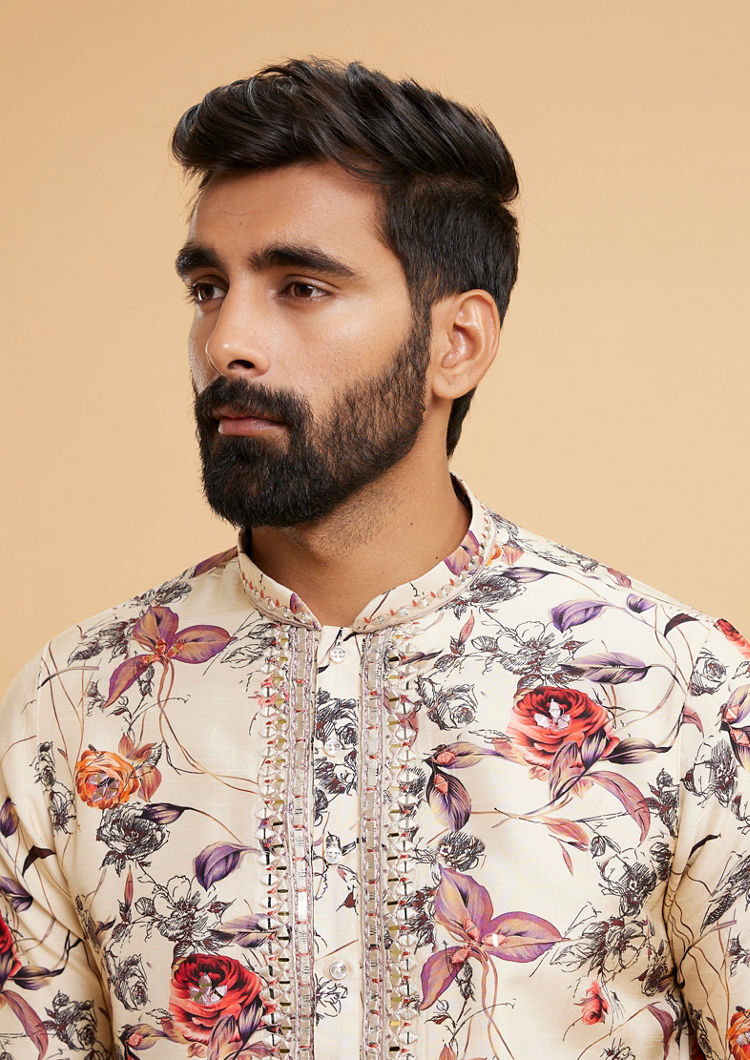 Twamev Men Beige Kurta Pajama Extravaganza