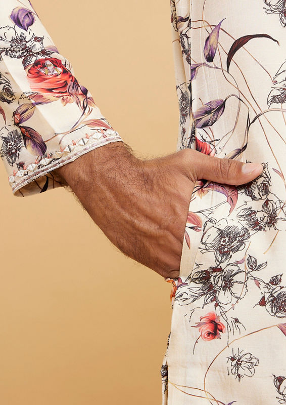 Twamev Men Beige Kurta Pajama Extravaganza
