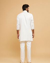 Twamev Men Ivory Satin Mirror Work Kurta Set with Dupatta
