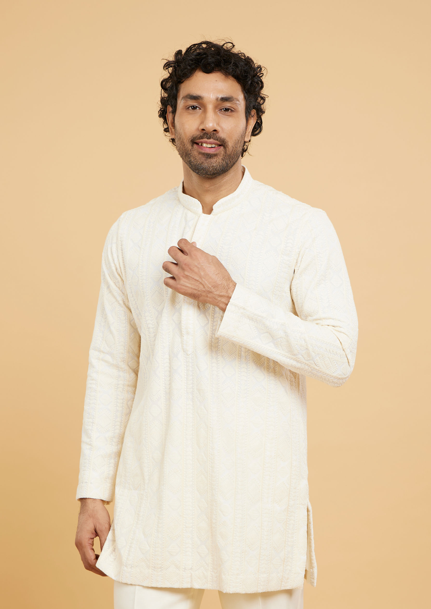 Twamev Men Cream color Kurta Pajama