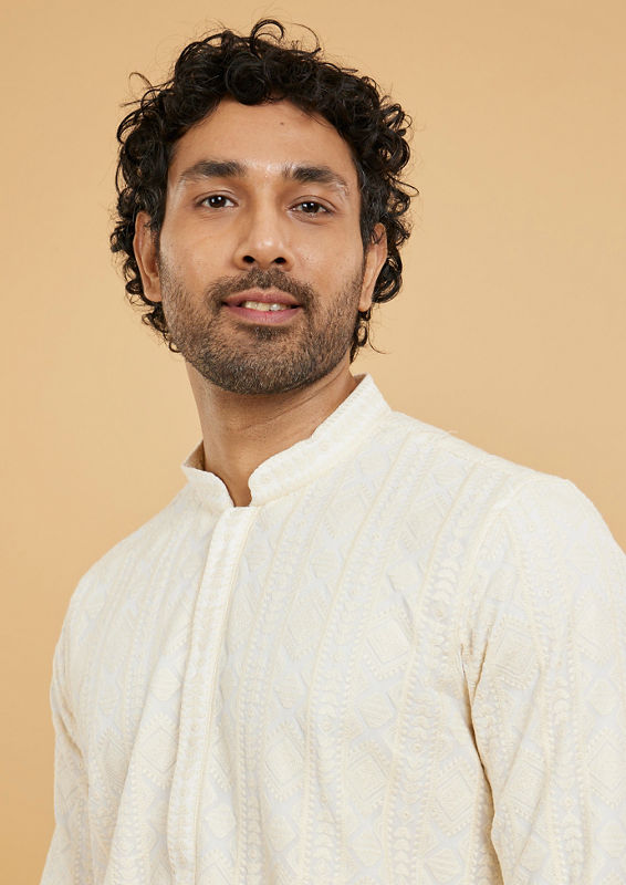 Twamev Men Cream color Kurta Pajama