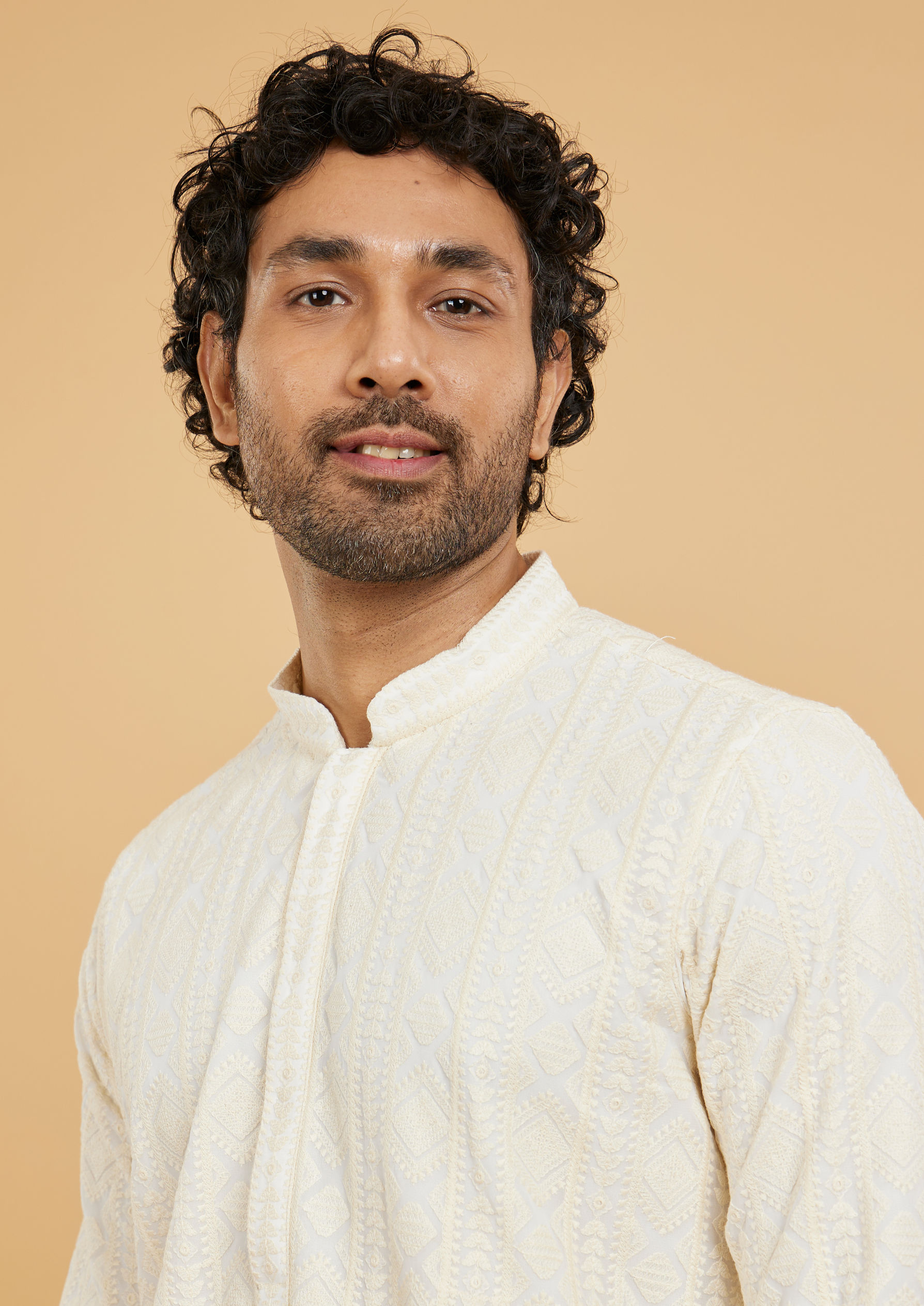 Twamev Men Cream color Kurta Pajama