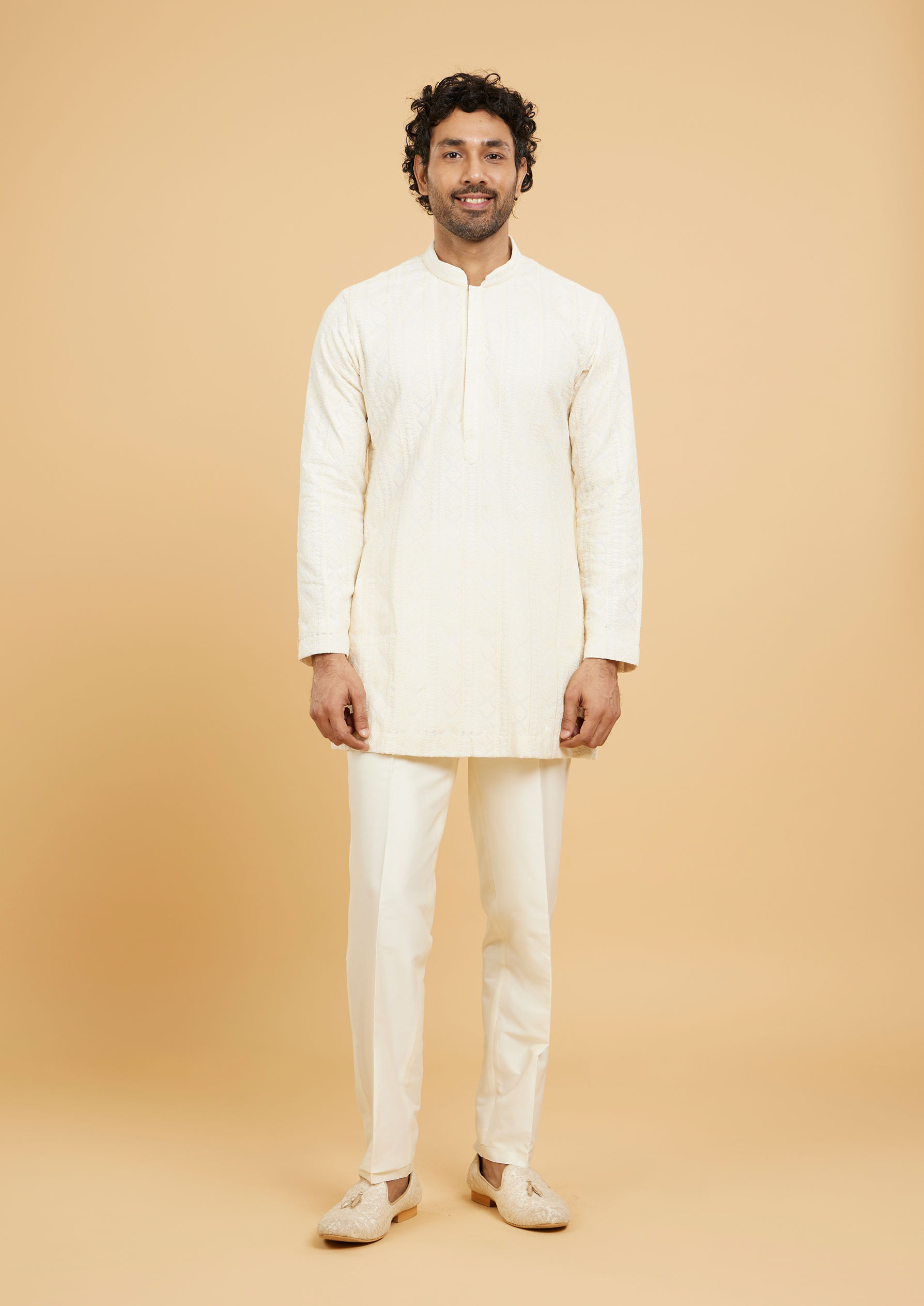 Twamev Men Cream color Kurta Pajama