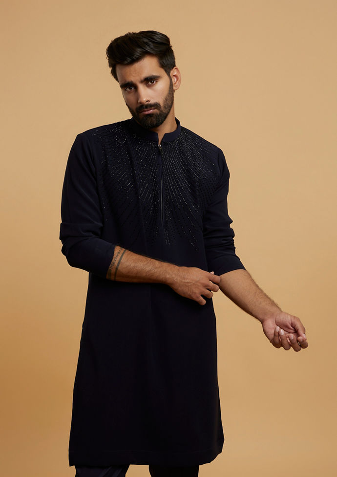 Twamev Men Dark Blue Divinity Kurta Pajama