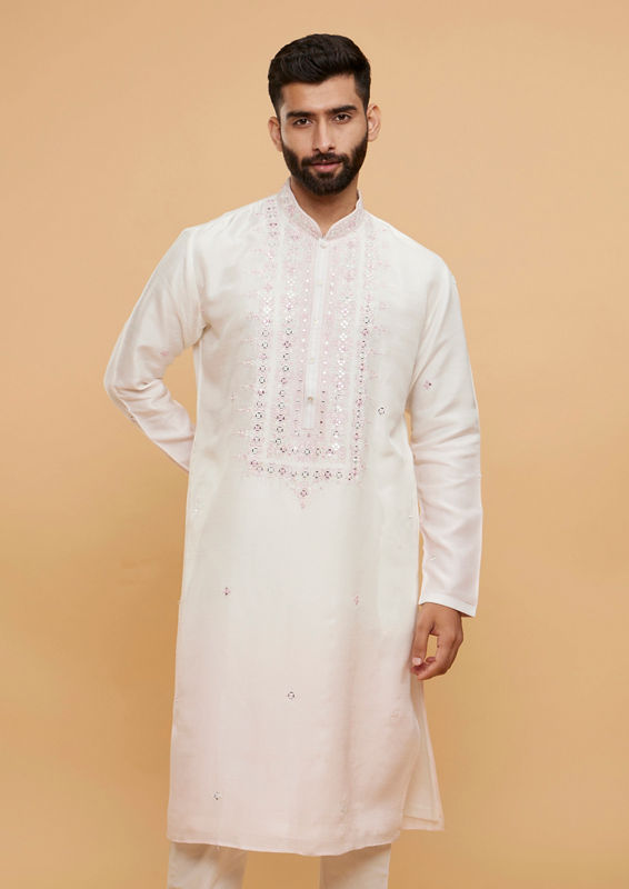 Twamev Men Twilight Pink Cream Ensemble Kurta Pajama