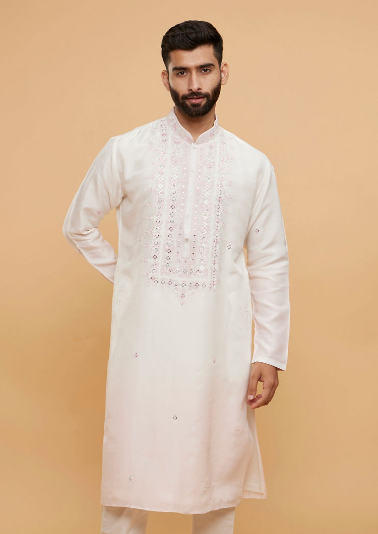 Twamev Men Twilight Pink Cream Ensemble Kurta Pajama