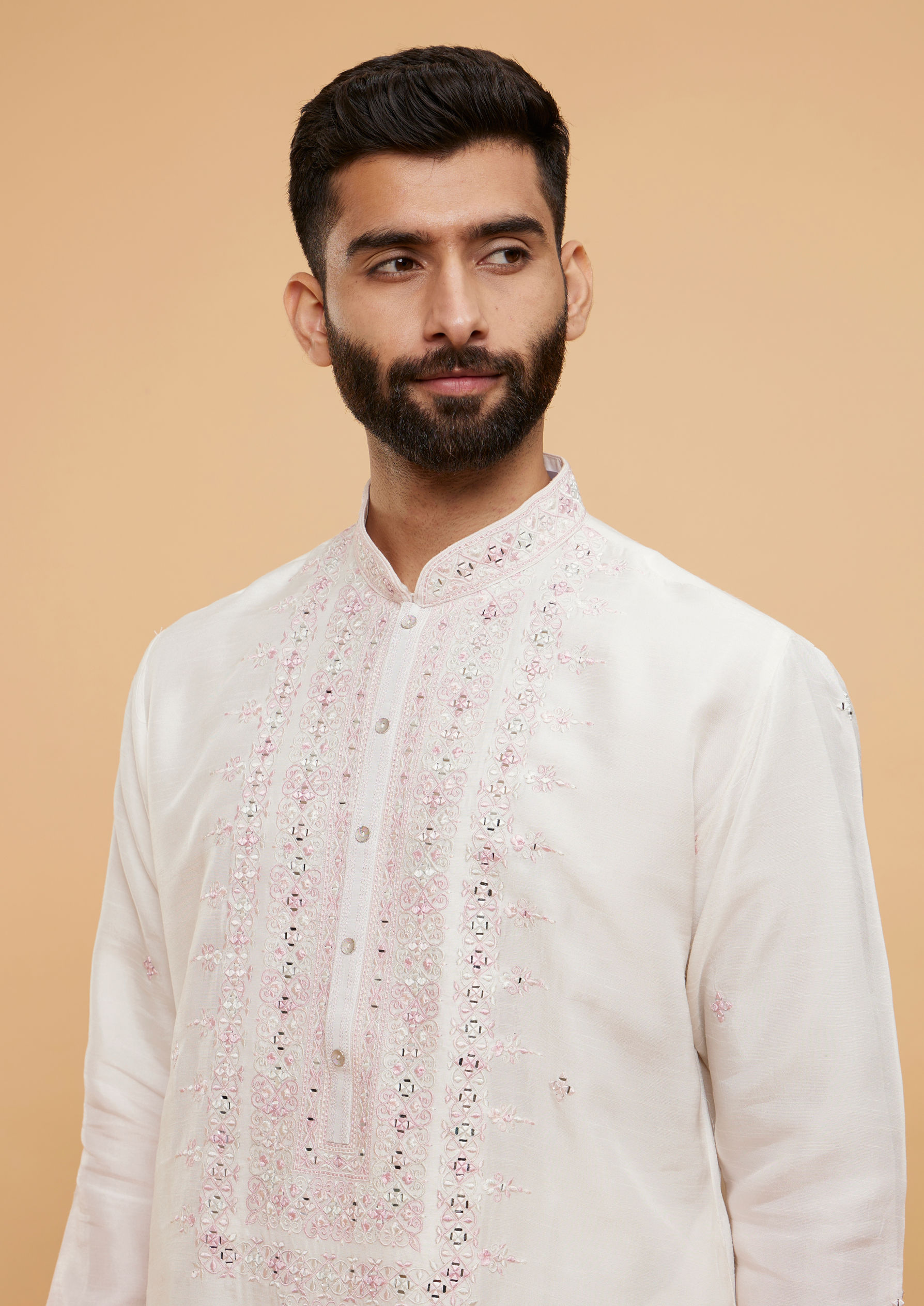 Twamev Men Twilight Pink Cream Ensemble Kurta Pajama