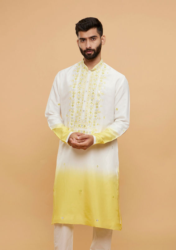 Twamev Men Graceful Yellow Cream Kurta Pajama