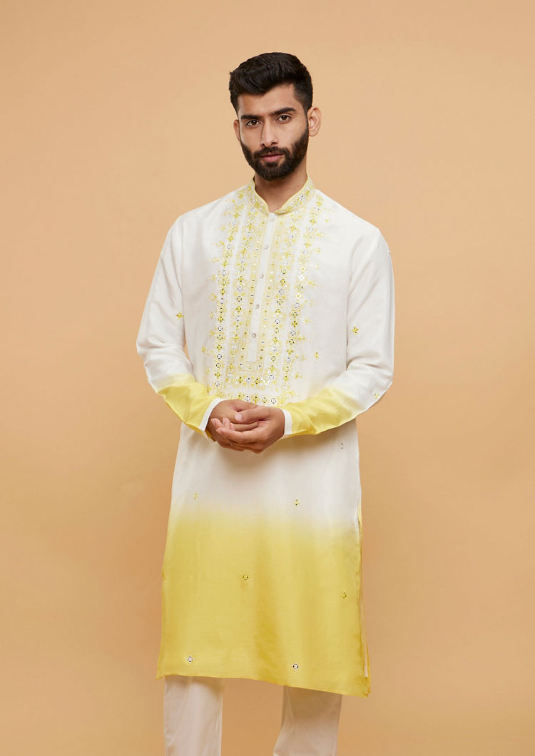 Twamev Men Graceful Yellow Cream Kurta Pajama