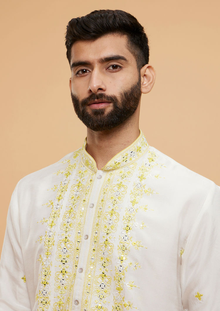Twamev Men Graceful Yellow Cream Kurta Pajama