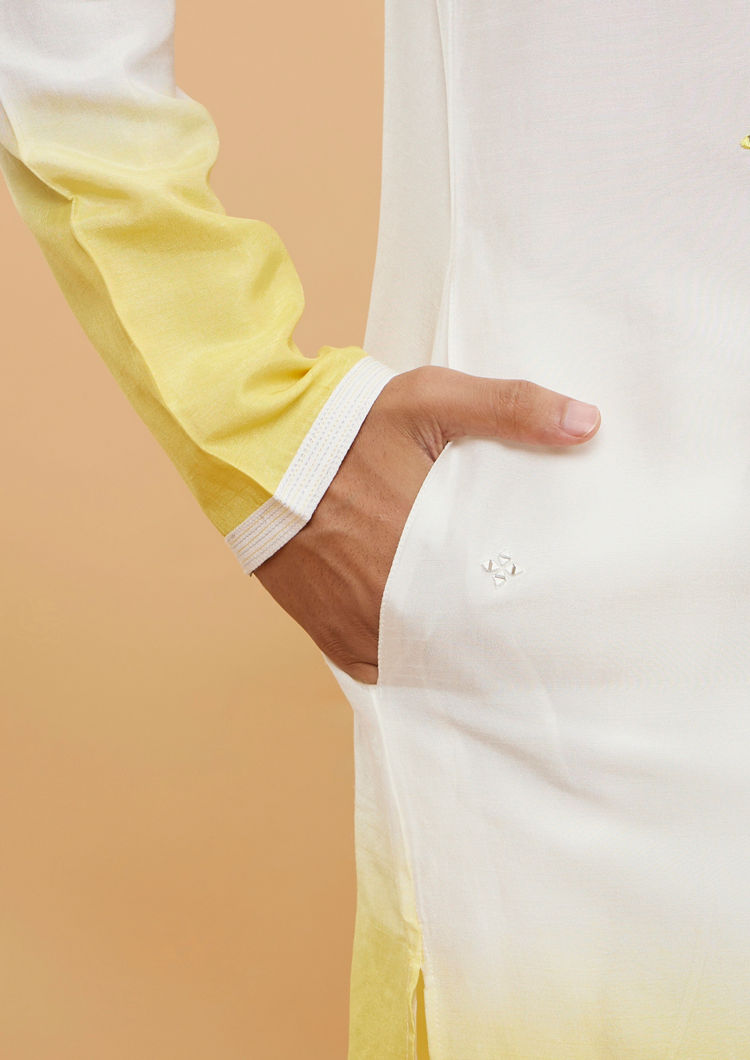 Twamev Men Graceful Yellow Cream Kurta Pajama