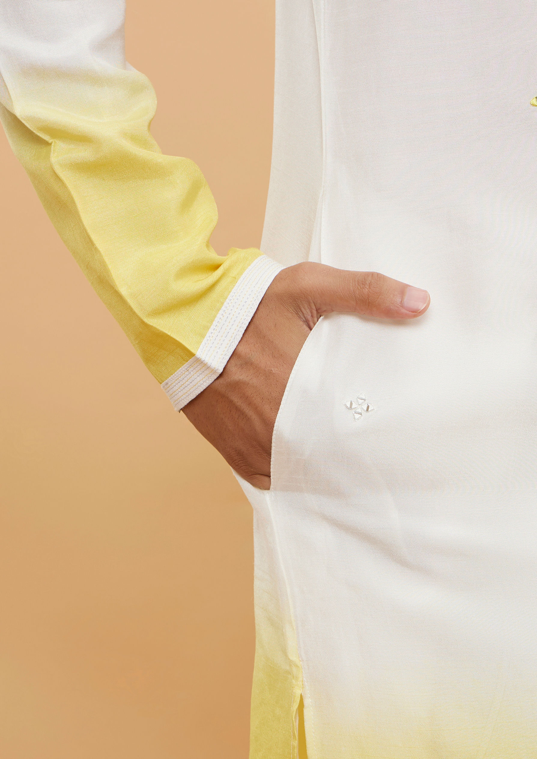 Twamev Men Graceful Yellow Cream Kurta Pajama