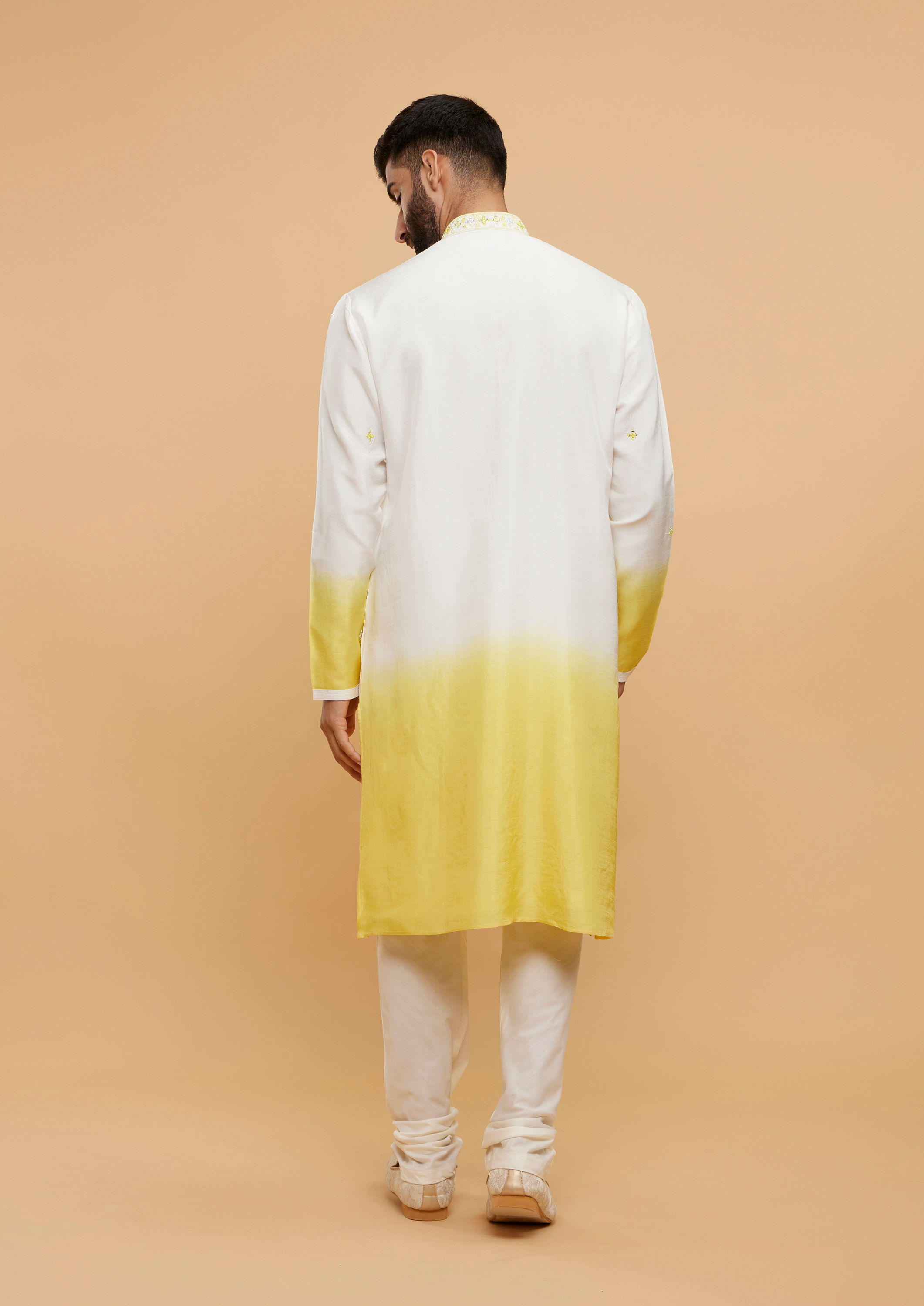 Twamev Men Graceful Yellow Cream Kurta Pajama