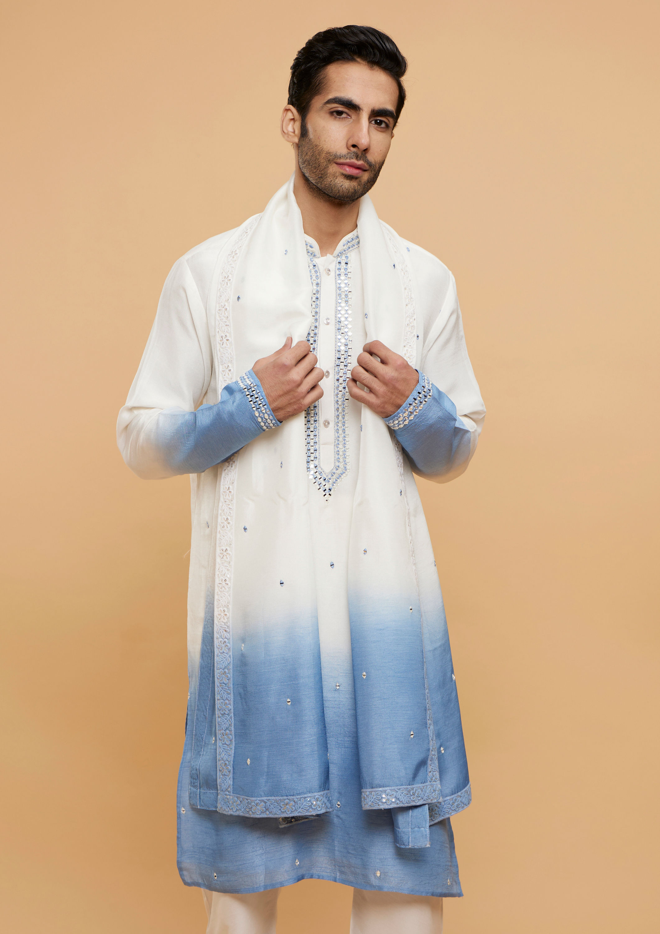 Twamev Men Light Blue Kurta Set with Dupatta