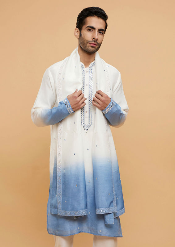 Twamev Men Light Blue Kurta Set with Dupatta