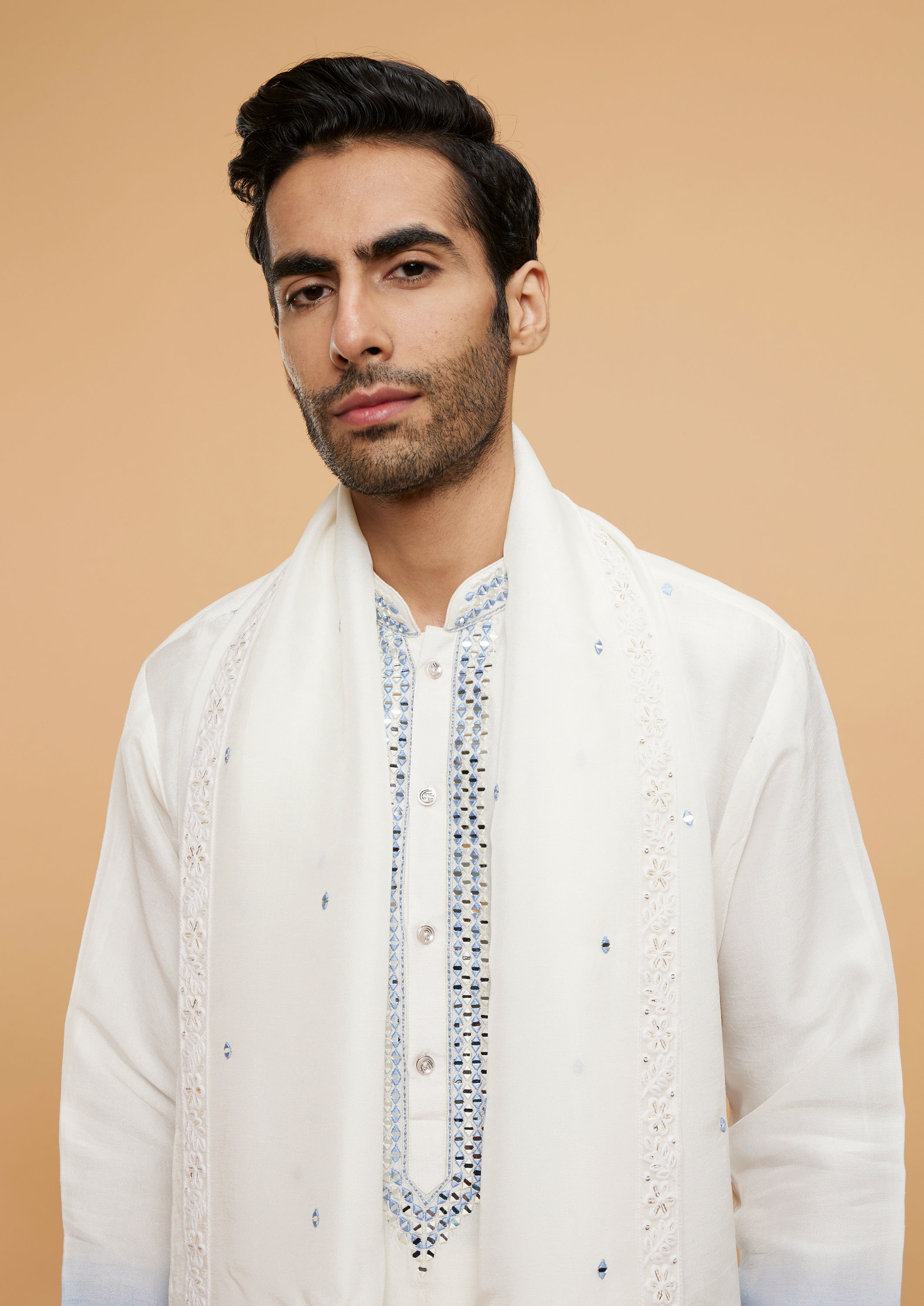 Twamev Men Light Blue Kurta Set with Dupatta