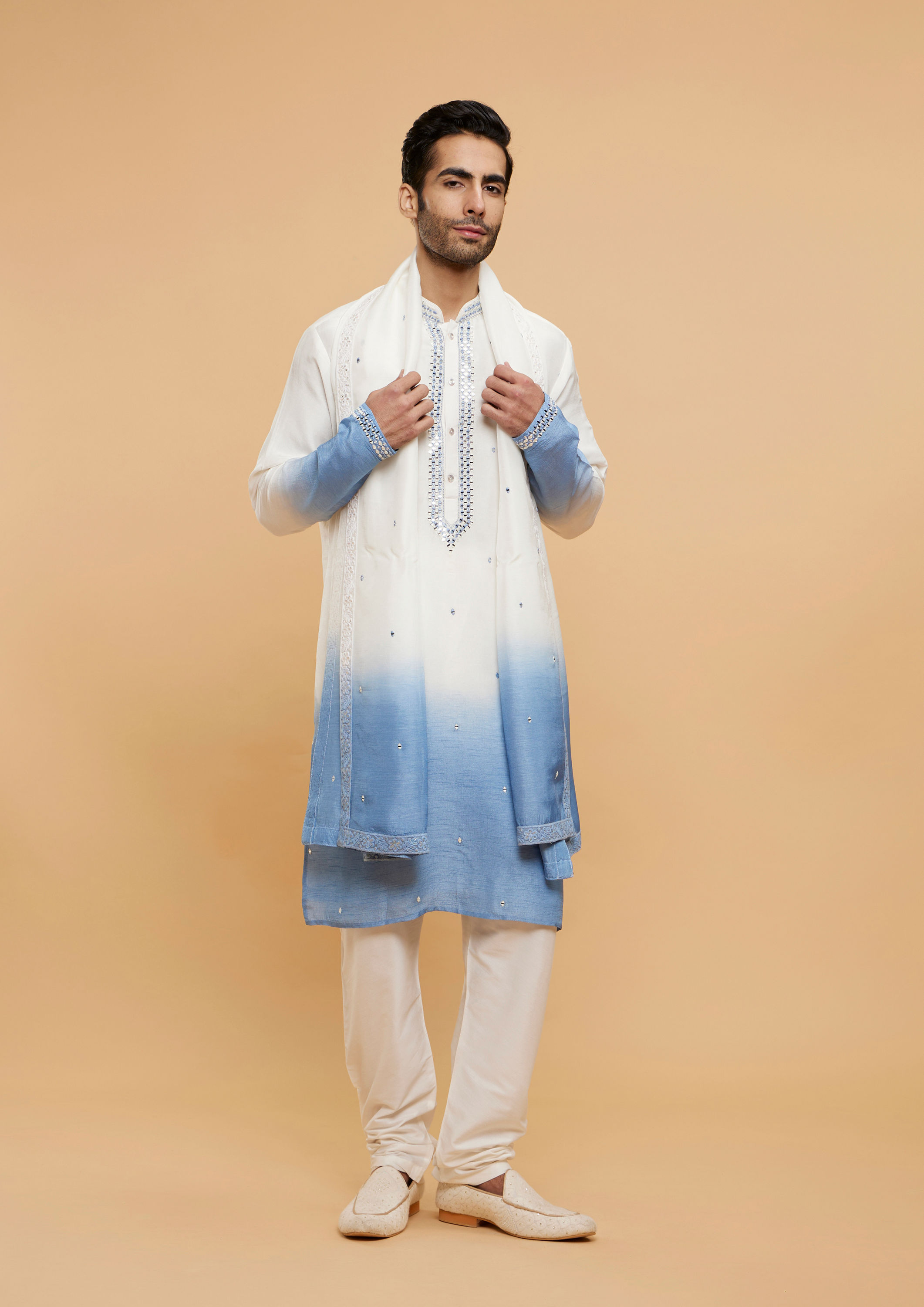Twamev Men Light Blue Kurta Set with Dupatta