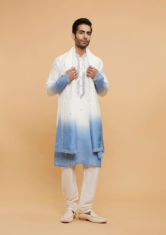 Twamev Men Light Blue Kurta Set with Dupatta