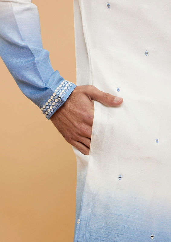 Twamev Men Light Blue Kurta Set with Dupatta