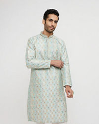 Twamev Men Aqua Green Georgette Embroidered Kurta Set