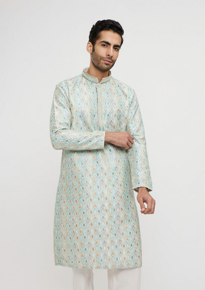 Twamev Men Aqua Green Elegance Kurta Pajama