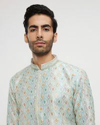 Twamev Men Aqua Green Georgette Embroidered Kurta Set