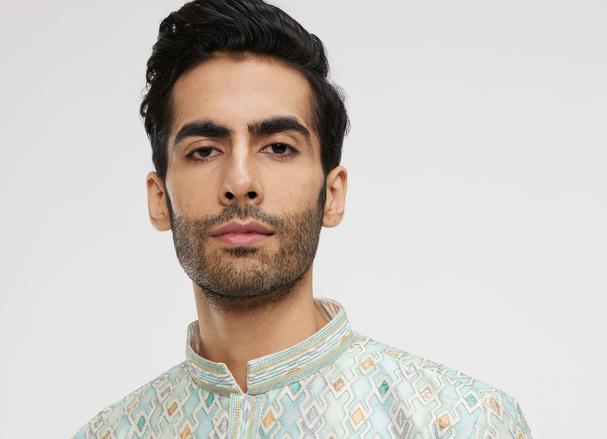 Twamev Men Aqua Green Georgette Embroidered Kurta Set