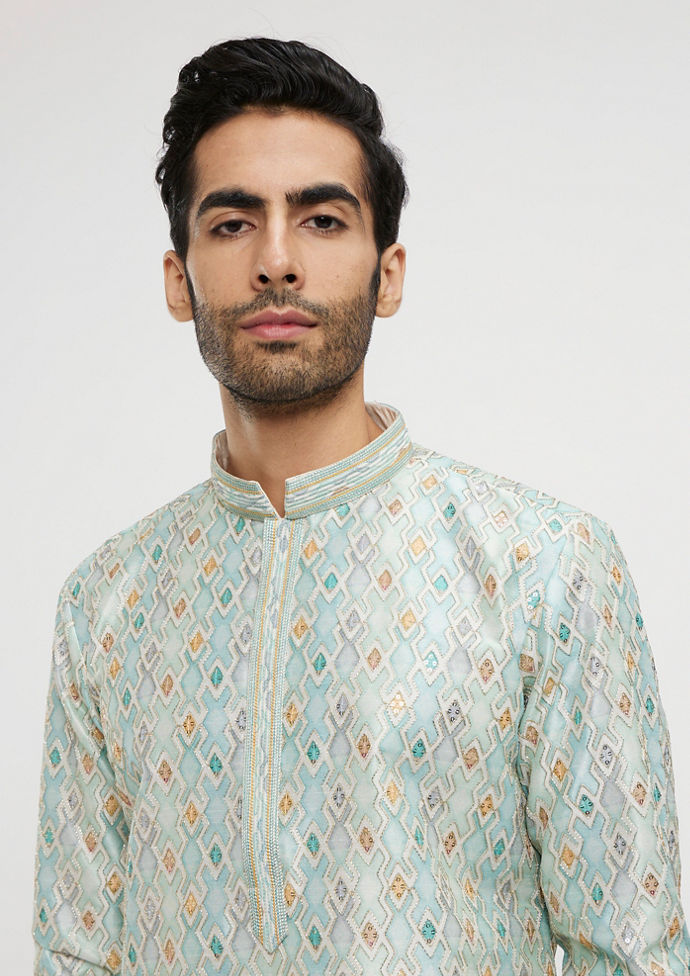 Twamev Men Aqua Green Elegance Kurta Pajama