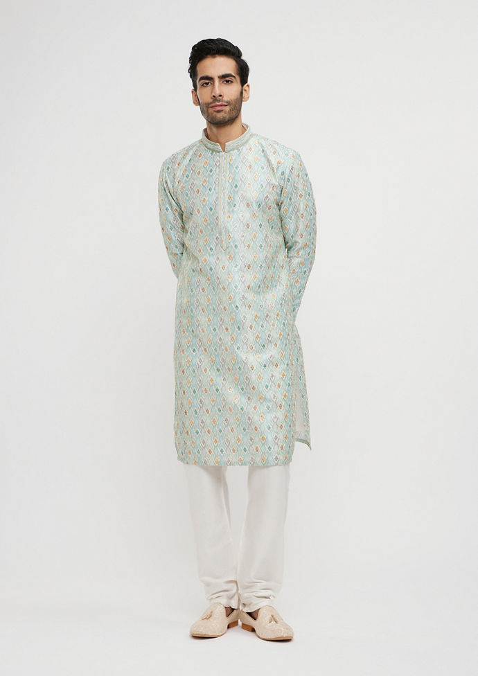 Twamev Men Aqua Green Elegance Kurta Pajama