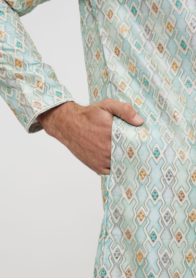 Twamev Men Aqua Green Elegance Kurta Pajama