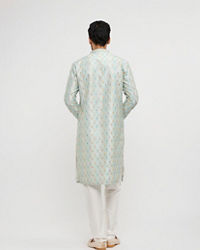 Twamev Men Aqua Green Georgette Embroidered Kurta Set