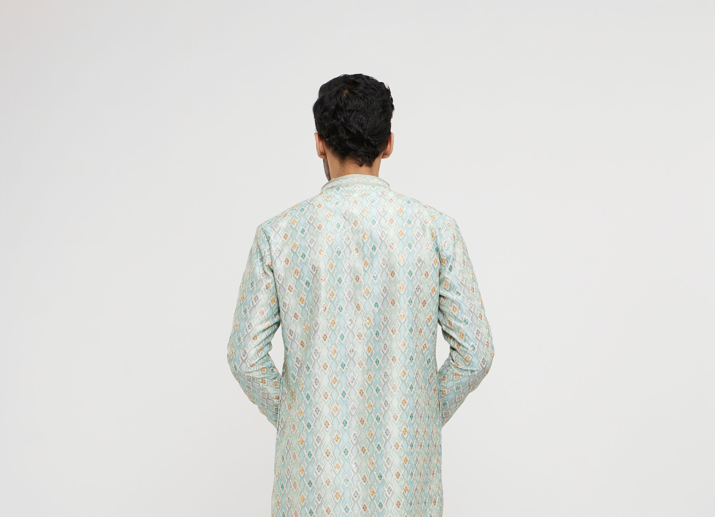 Twamev Men Aqua Green Georgette Embroidered Kurta Set