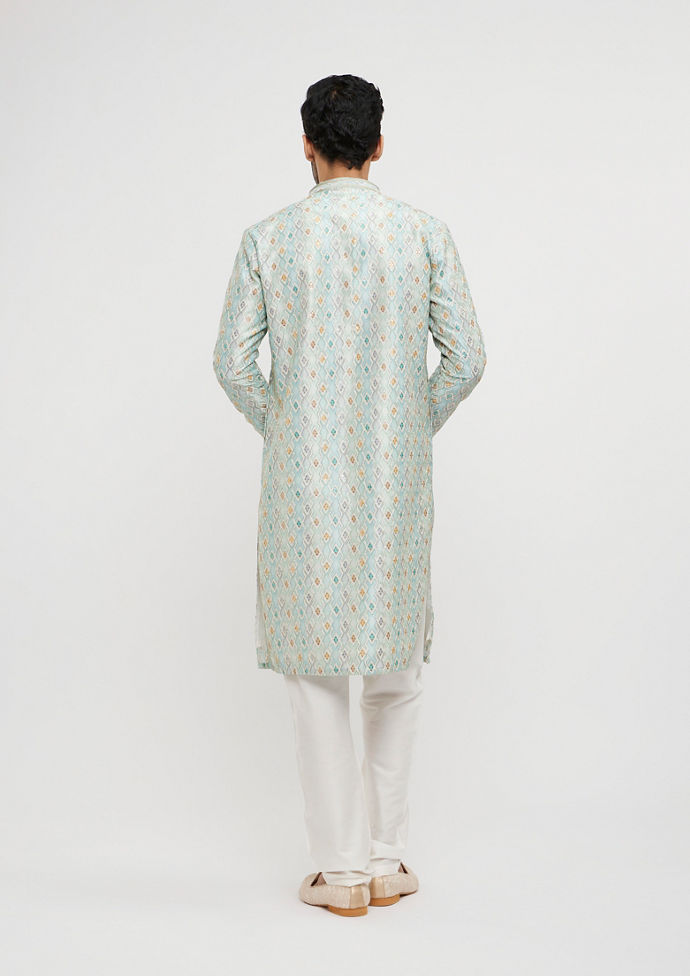 Twamev Men Aqua Green Elegance Kurta Pajama
