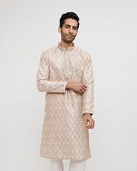 Twamev Men Dusty Pink Viscose Sequin Embroidered Kurta Set